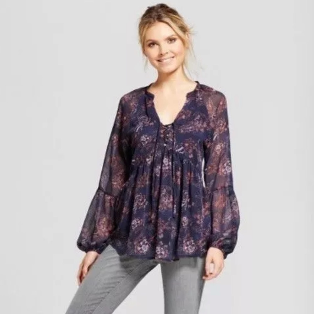 Knox Rose peasant blue blouse top Women’s NWT XS